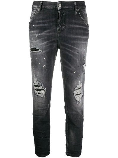 Shop Dsquared2 Ripped Detailing Cropped Jeans In Black