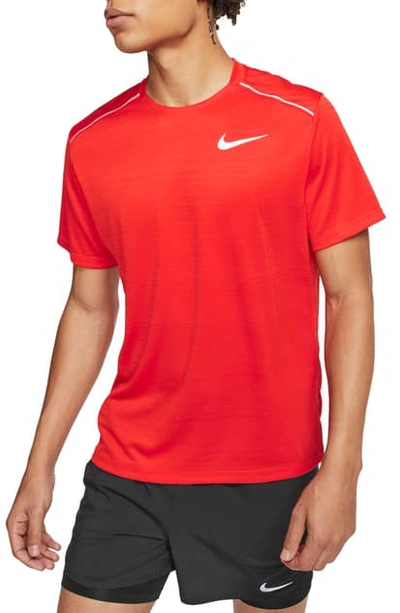 Shop Nike Miler Dri-fit Running T-shirt In Chile Red/ Reflective Silver