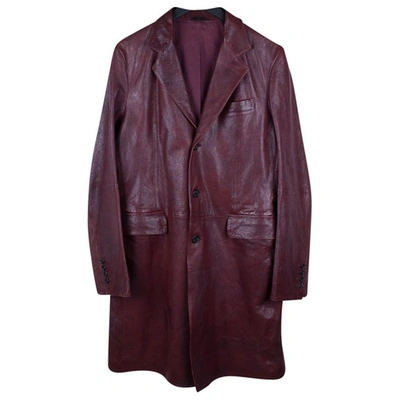 Pre-owned Yohji Yamamoto Burgundy Leather Coat