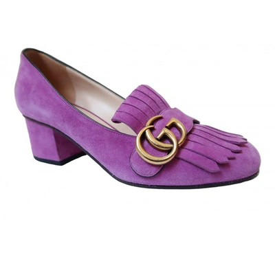 Pre-owned Gucci Marmont Purple Suede Heels