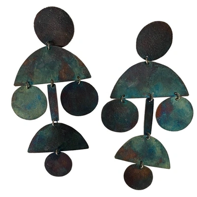 Pre-owned Annie Costello Brown Multicolour Metal Earrings