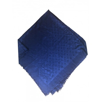Pre-owned Louis Vuitton Châle Monogram Blue Silk Scarf