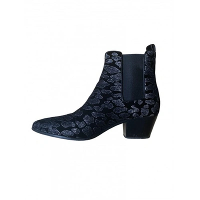 Pre-owned Saint Laurent Black Glitter Ankle Boots
