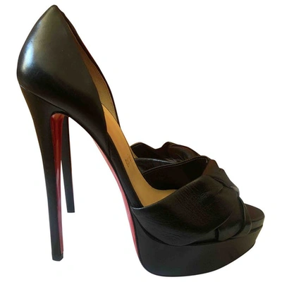 Pre-owned Christian Louboutin Lady Peep Black Leather Heels