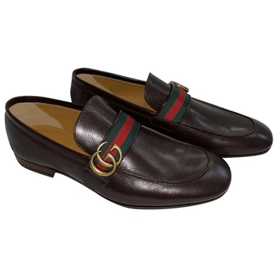 Pre-owned Gucci Jordaan Brown Leather Flats
