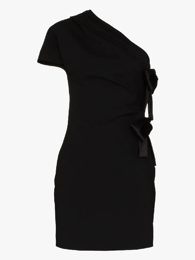 Shop Saint Laurent One Shoulder Bow Mini Dress In Black