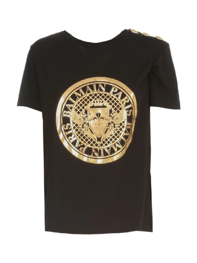 Shop Balmain Ss 3 Btn Metallic Coin Tshirt In Black