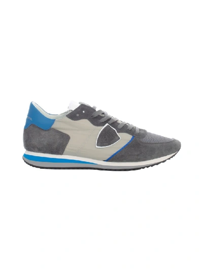 Shop Philippe Model Trpz Sneakers W/ Blue Heel In Grey