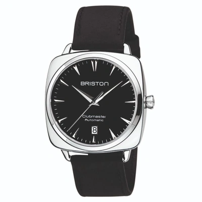 Shop Briston Watches Briston Clubmaster Iconic Automatic 3 Hand, Black Dial And Black Vintage Leather 2-part Strap