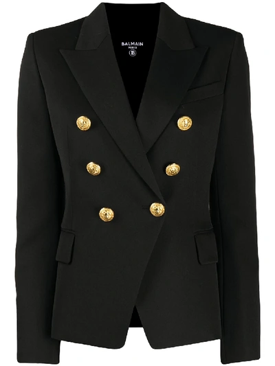 Shop Balmain Doppelreihiger Blazer In Black