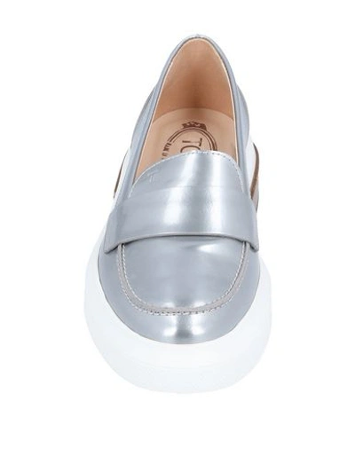 Shop Tod's Woman Loafers Silver Size 8 Soft Leather