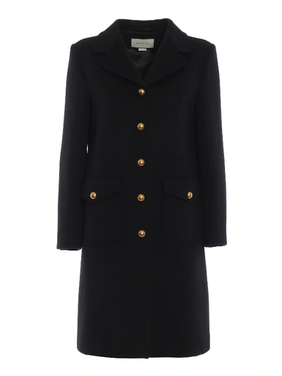 Shop Gucci Gg Martingale Wool Coat With Gold Buttons In Black
