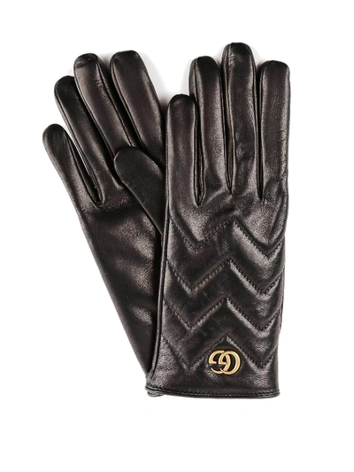 Shop Gucci Gg Marmont Black Leather Gloves