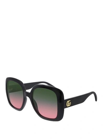 Shop Gucci Oversize Squared Sunglasses In Black
