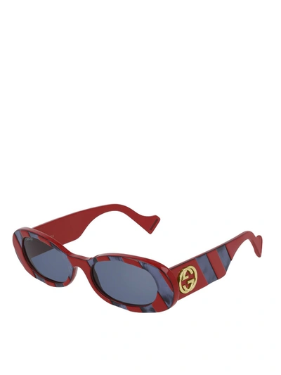 Shop Gucci Striped Patterned Sunglasses In Red