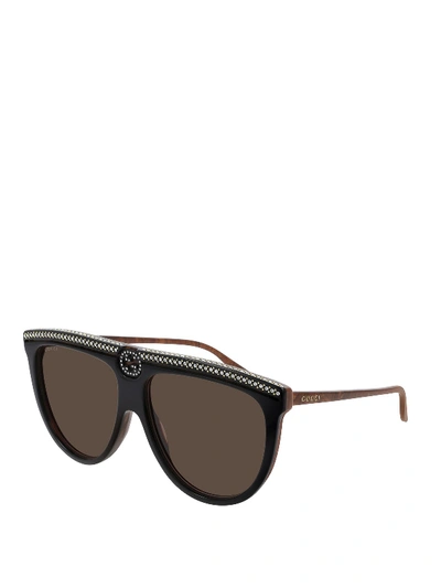 Shop Gucci Aviator Style Sunglasses In Brown