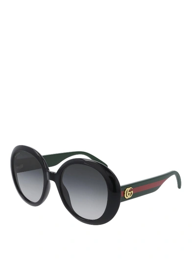 Shop Gucci Web Arms Round Sunglasses In Black