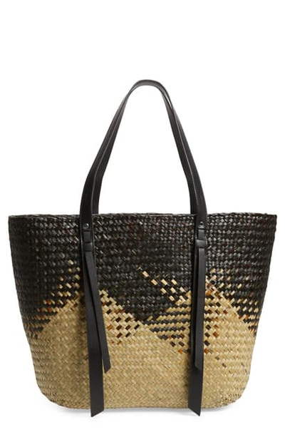 Shop Allsaints Playa East/west Woven Straw Beach Tote In Natural/ Black
