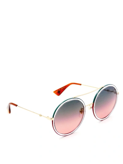 Shop Gucci Double Bridge Round Sunglasses In Multicolour