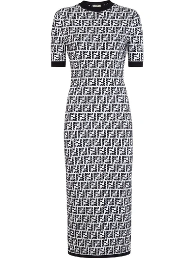 Shop Fendi Ff-intarsia Midi Dress In White