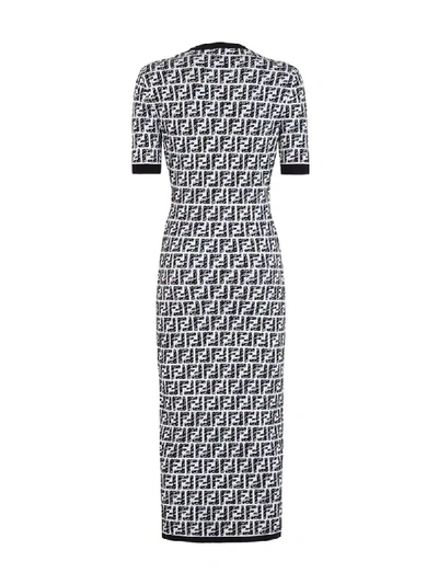 Shop Fendi Ff-intarsia Midi Dress In White