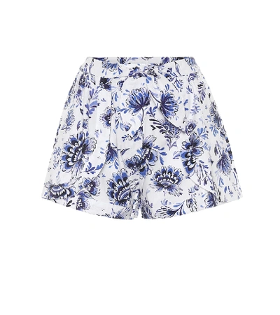 Shop Alexandra Miro Floral Cotton Shorts In Blue