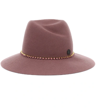 Shop Maison Michel Virginie Embellished Wool Fedora In Pink