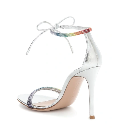 Shop Gianvito Rossi Embellished Metallic Leather Sandals In Silver