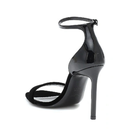 Shop Saint Laurent Amber Velvet And Patent Leather Sandals In Black