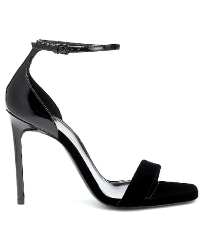 Shop Saint Laurent Amber Velvet And Patent Leather Sandals In Black