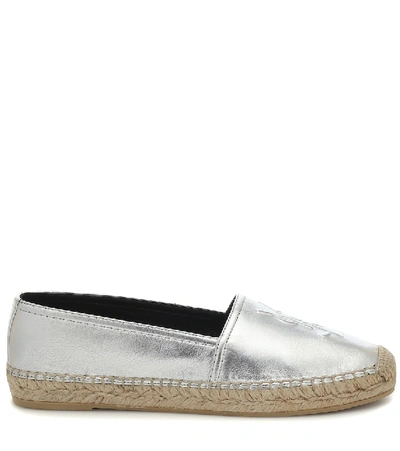 Shop Saint Laurent Monogram Metallic Leather Espadrilles In Silver