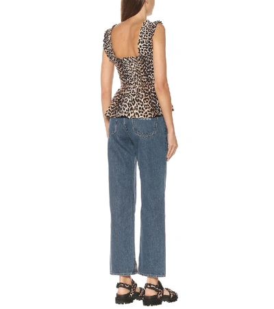 Shop Ganni Leopard-print Cotton And Silk Top In Brown