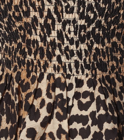 Shop Ganni Leopard-print Cotton And Silk Top In Brown