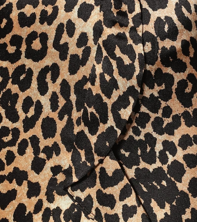 Shop Ganni Leopard-print Stretch-silk Midi Skirt In Brown