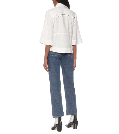 Shop Ganni Embellished Linen Shirt In White