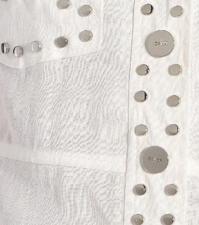 Shop Ganni Embellished Linen Shirt In White