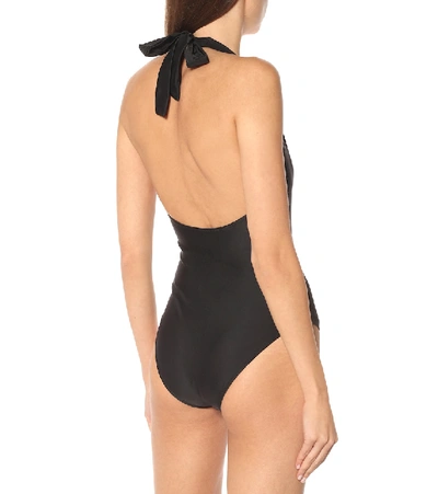 Shop Ganni Halterneck Swimsuit In Black