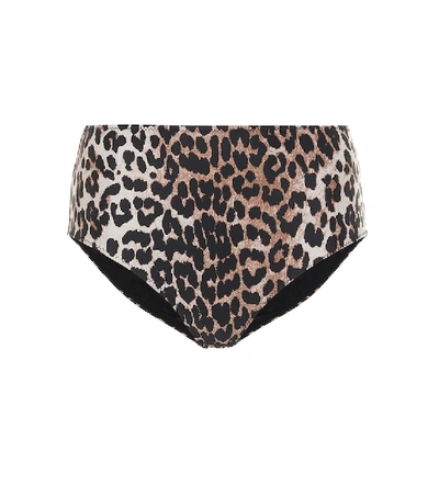 Shop Ganni Leopard-print Bikini Bottoms In Brown