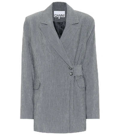 Shop Ganni Double-breasted Mélange Blazer In Grey