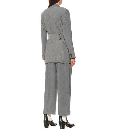 Shop Ganni Double-breasted Mélange Blazer In Grey