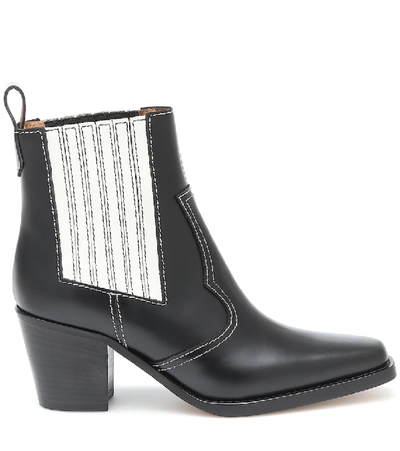 Shop Ganni Western Leather Ankle Boots In Black