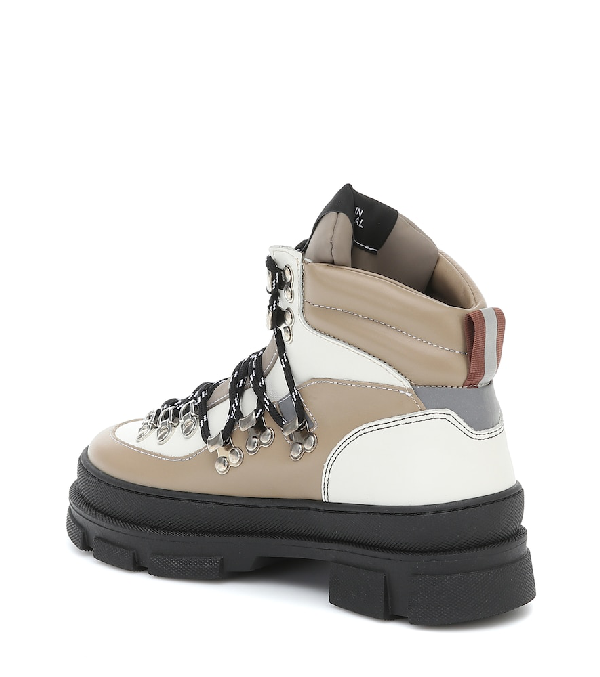 ganni quilted shell and leather platform boots