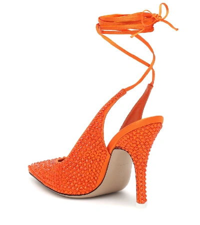 Shop Attico Swirl 105 Embellished Satin Pumps In Orange