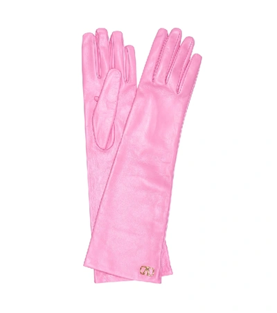 Shop Valentino Leather Gloves In Pink