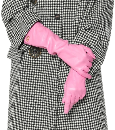 Shop Valentino Leather Gloves In Pink