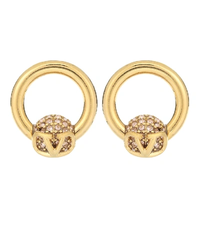 Shop Valentino Vlogo Embellished Earrings In Gold