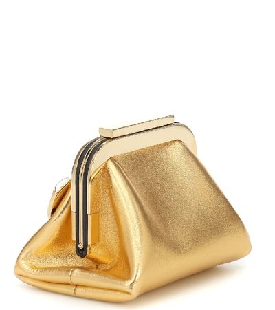 Shop Valentino Supervee Mini Metallic Leather Clutch In Gold