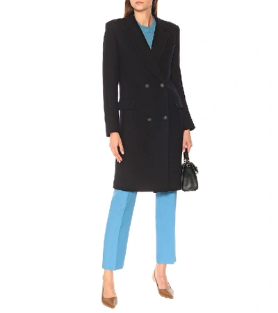 Shop Valentino Double-breasted Wool Coat In Blue