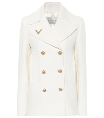 Shop Valentino Double-breasted Wool Coat In White
