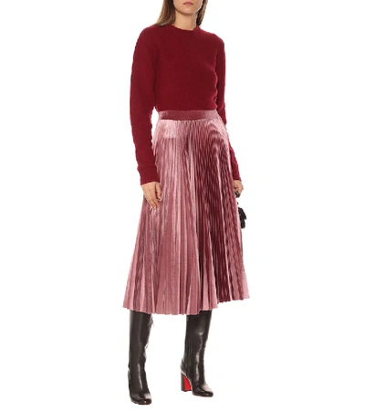 Shop Valentino Pleated Velvet Midi Skirt In Pink